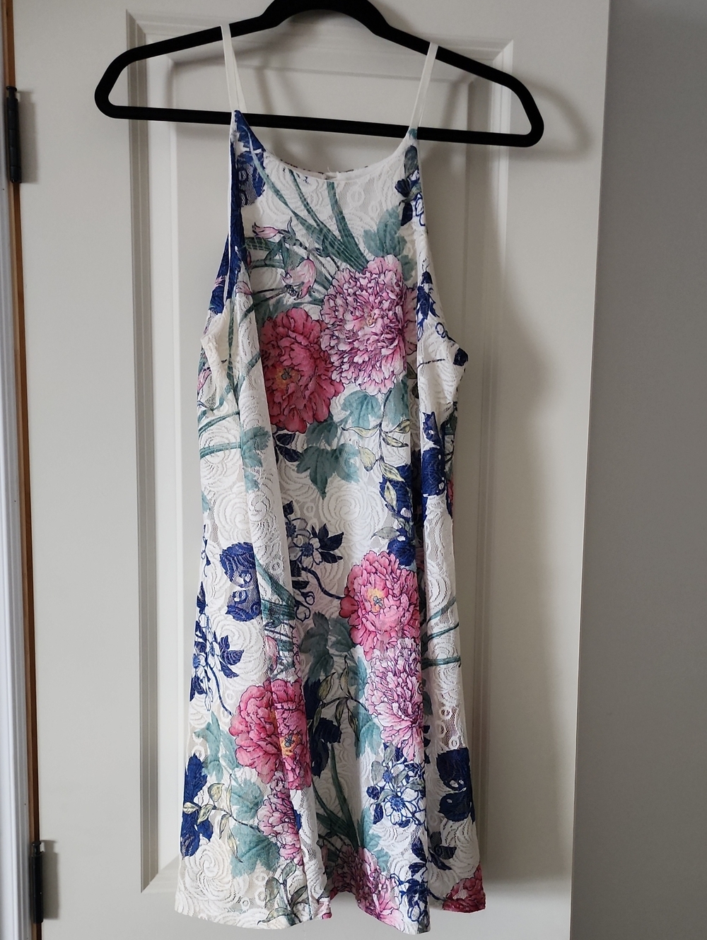 Eclipse White Floral Mini Dress with Pink & Blue Blooms